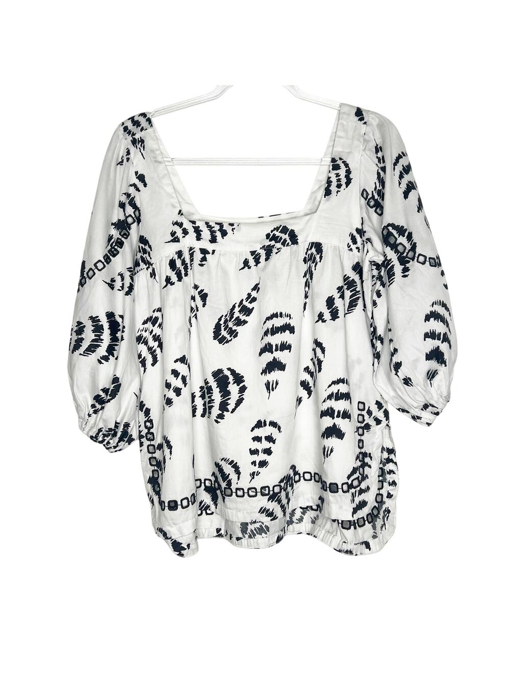 SAM & LAVI Feather Blouse Puff Sleeve Square Neck White Black Womens Size Small